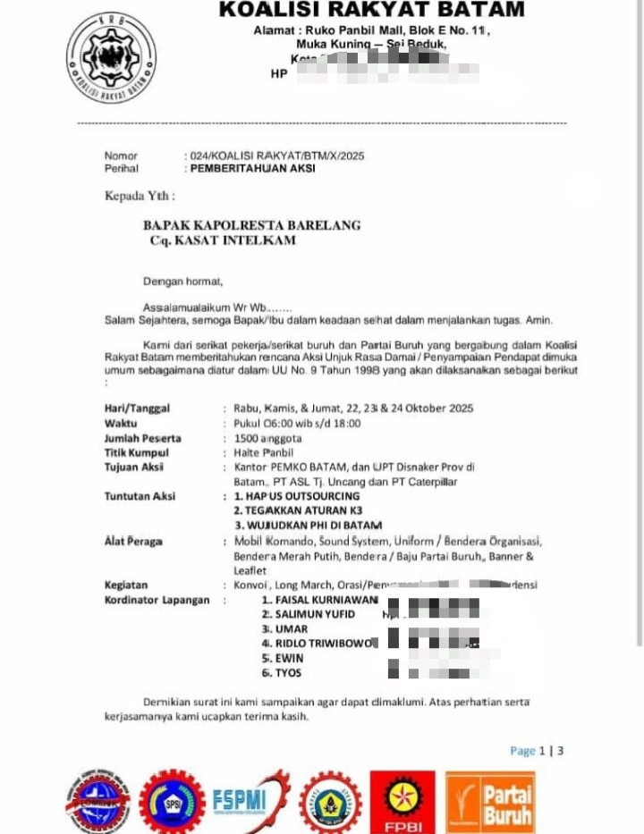 1.500 Buruh Batam Gelar Unjuk Rasa Selama 3 Hari, Angkat Isu Outsourcing dan K3 1 1761061300599